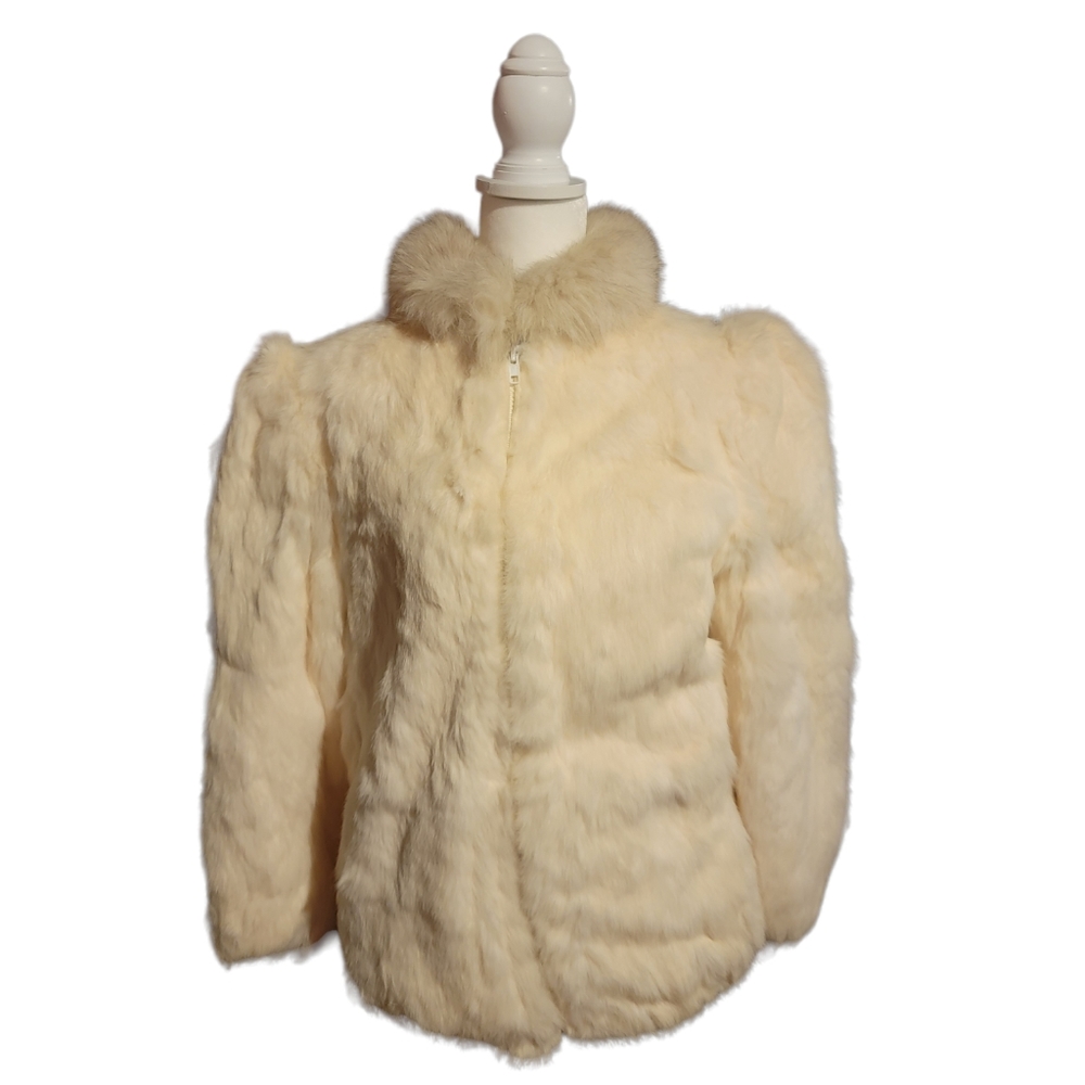 Niki womens size 10 Rabbit fur cream jacket